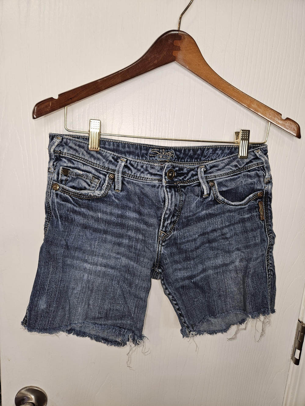 Silver Jeans Distressed Dark Blue Denim Jean Shorts